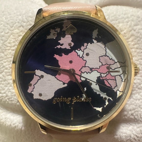 Kate Spade Metro Travel Map Navy Nude Pink Gold Watch Going Places Gift - Picture 6 of 6